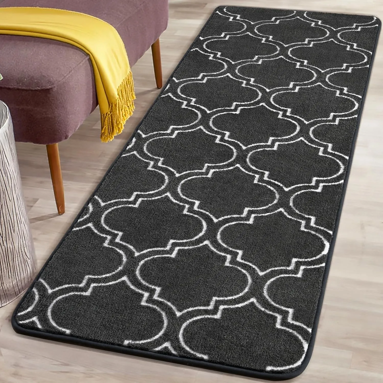 HOMORE 2x6 Runner Rug, Long Shag Area Rug for Bedroom Living Room Couch Hallyway, Super Soft Memory Foam Rugs for Kids Nursery Dorm, Gray/White
