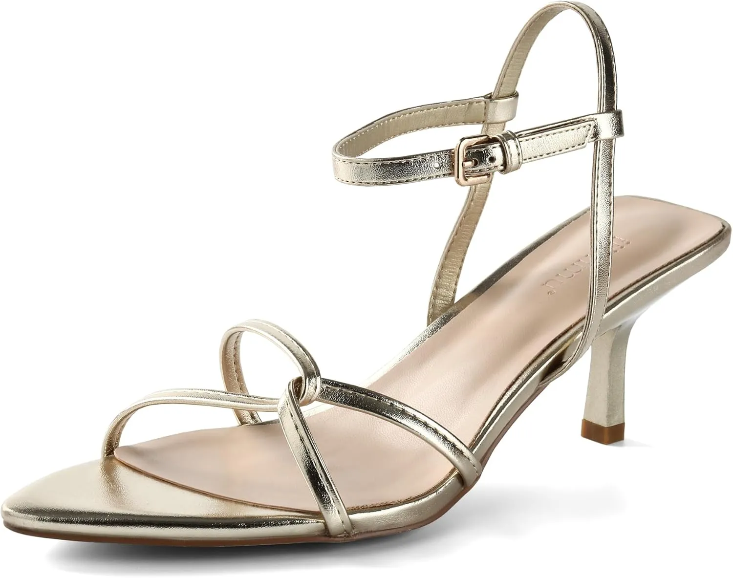 iiimmu Women's Sexy Low Heel Ankle Strappy Sandals Kitten Heels Pointed Toe Faux Leather Dress Daily Wear Parties Office