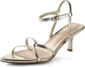 iiimmu Women's Sexy Low Heel Ankle Strappy Sandals Kitten Heels Pointed Toe Faux Leather Dress Daily Wear Parties Office