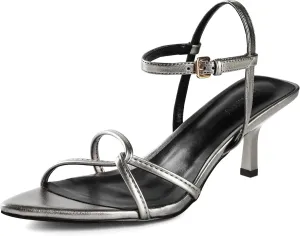 iiimmu Women's Sexy Low Heel Ankle Strappy Sandals Kitten Heels Pointed Toe Faux Leather Dress Daily Wear Parties Office