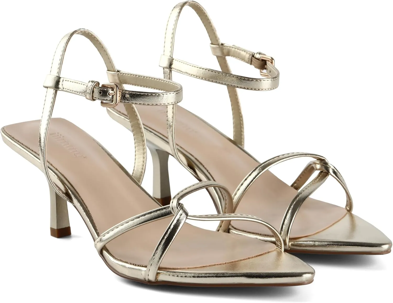 iiimmu Women's Sexy Low Heel Ankle Strappy Sandals Kitten Heels Pointed Toe Faux Leather Dress Daily Wear Parties Office