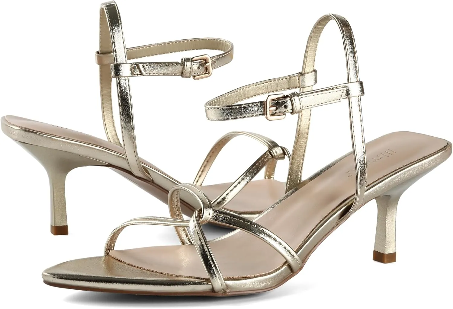 iiimmu Women's Sexy Low Heel Ankle Strappy Sandals Kitten Heels Pointed Toe Faux Leather Dress Daily Wear Parties Office