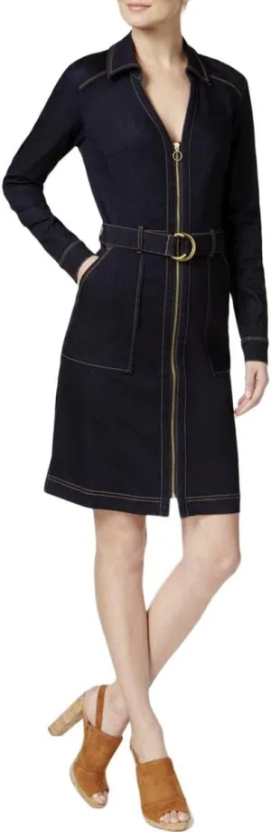 I.N.C. INTERNATIONAL CONCEPTS Belted Denim Shirtdress Ink Wash 8