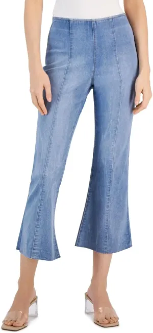 I.N.C. INTERNATIONAL CONCEPTS Women's High-Rise Pull-On Flared Cropped Jeans Light Indigo 4