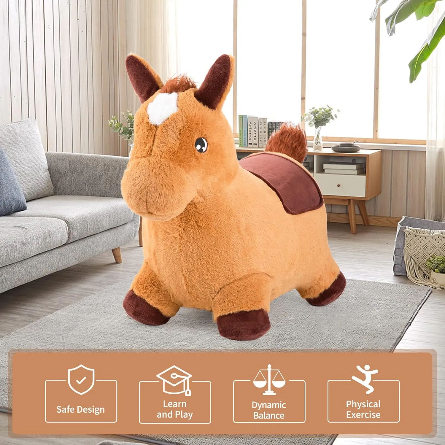 INPANY Bouncy Horse Toys Hopper, Toddler Bouncing Farm Animal, Ultra Thick Plush Inflatable Horse stuffed animals, Ride on Rubber Bouncer for Kids, Outdoor Indoor 2 3 4 Year Old Boy Girl Birthday Gift