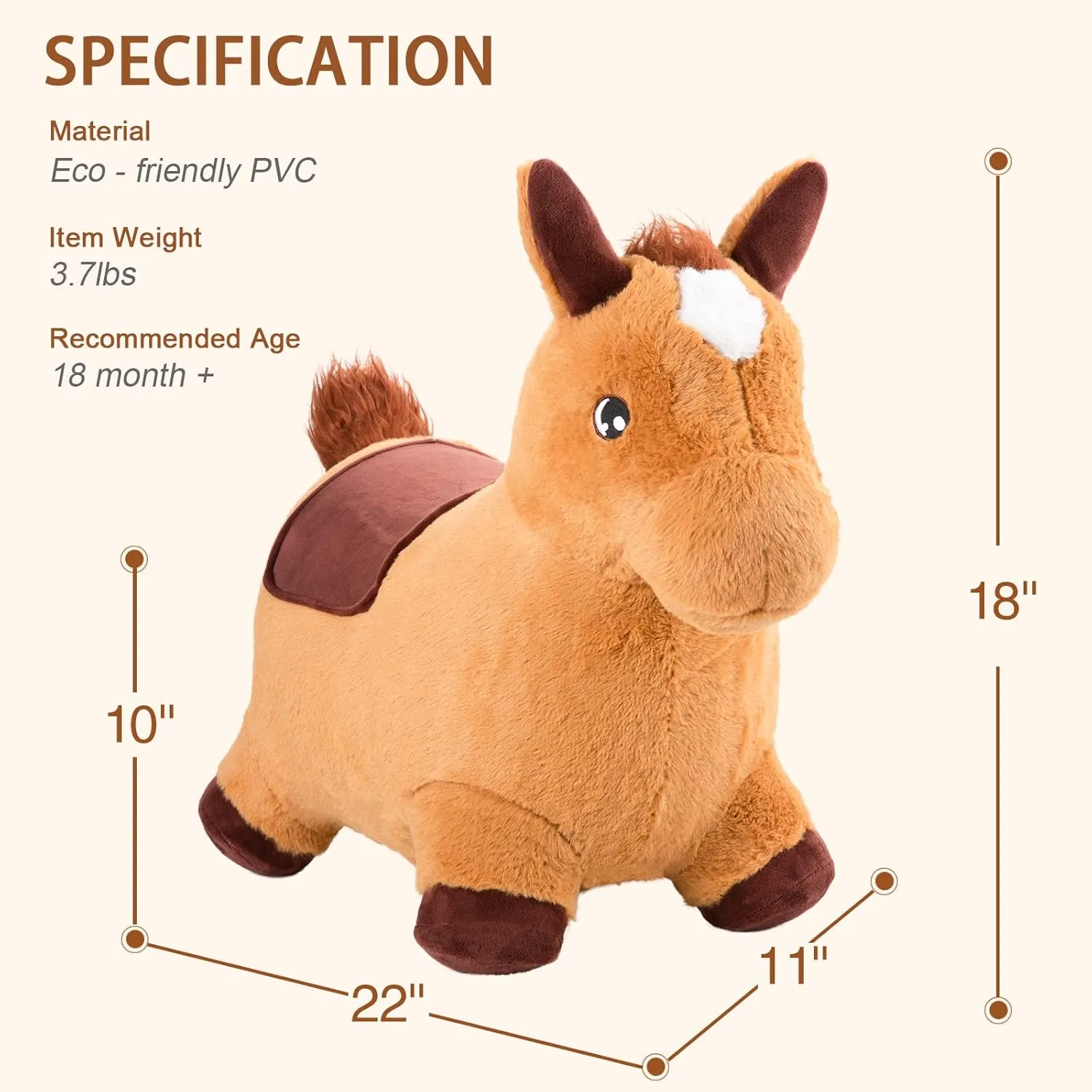 INPANY Bouncy Horse Toys Hopper, Toddler Bouncing Farm Animal, Ultra Thick Plush Inflatable Horse stuffed animals, Ride on Rubber Bouncer for Kids, Outdoor Indoor 2 3 4 Year Old Boy Girl Birthday Gift