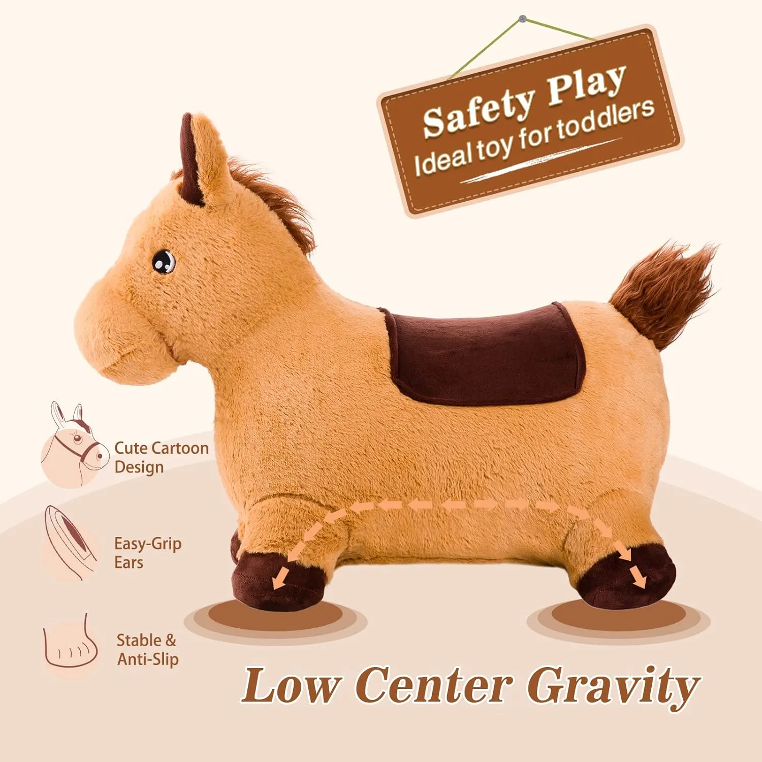 INPANY Bouncy Horse Toys Hopper, Toddler Bouncing Farm Animal, Ultra Thick Plush Inflatable Horse stuffed animals, Ride on Rubber Bouncer for Kids, Outdoor Indoor 2 3 4 Year Old Boy Girl Birthday Gift