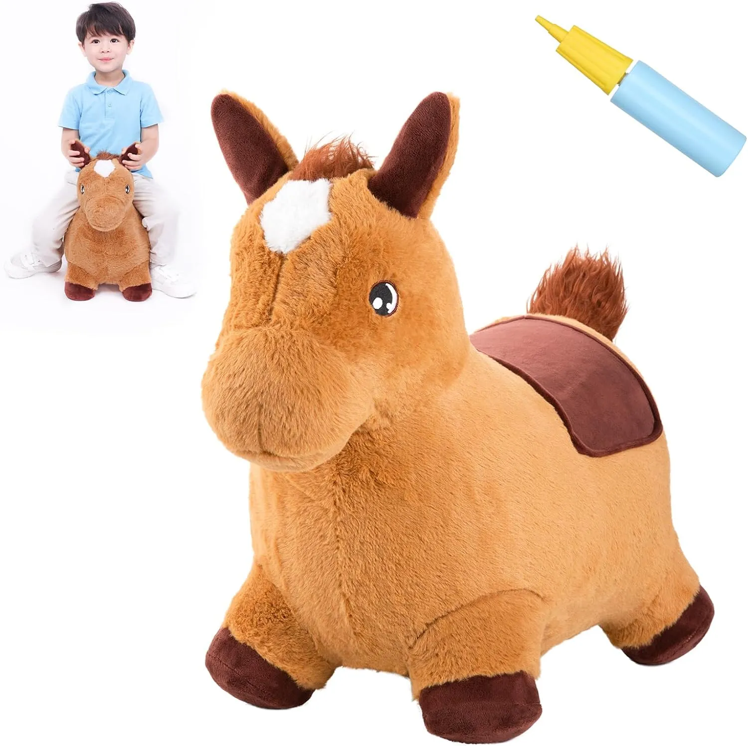 INPANY Bouncy Horse Toys Hopper, Toddler Bouncing Farm Animal, Ultra Thick Plush Inflatable Horse stuffed animals, Ride on Rubber Bouncer for Kids, Outdoor Indoor 2 3 4 Year Old Boy Girl Birthday Gift