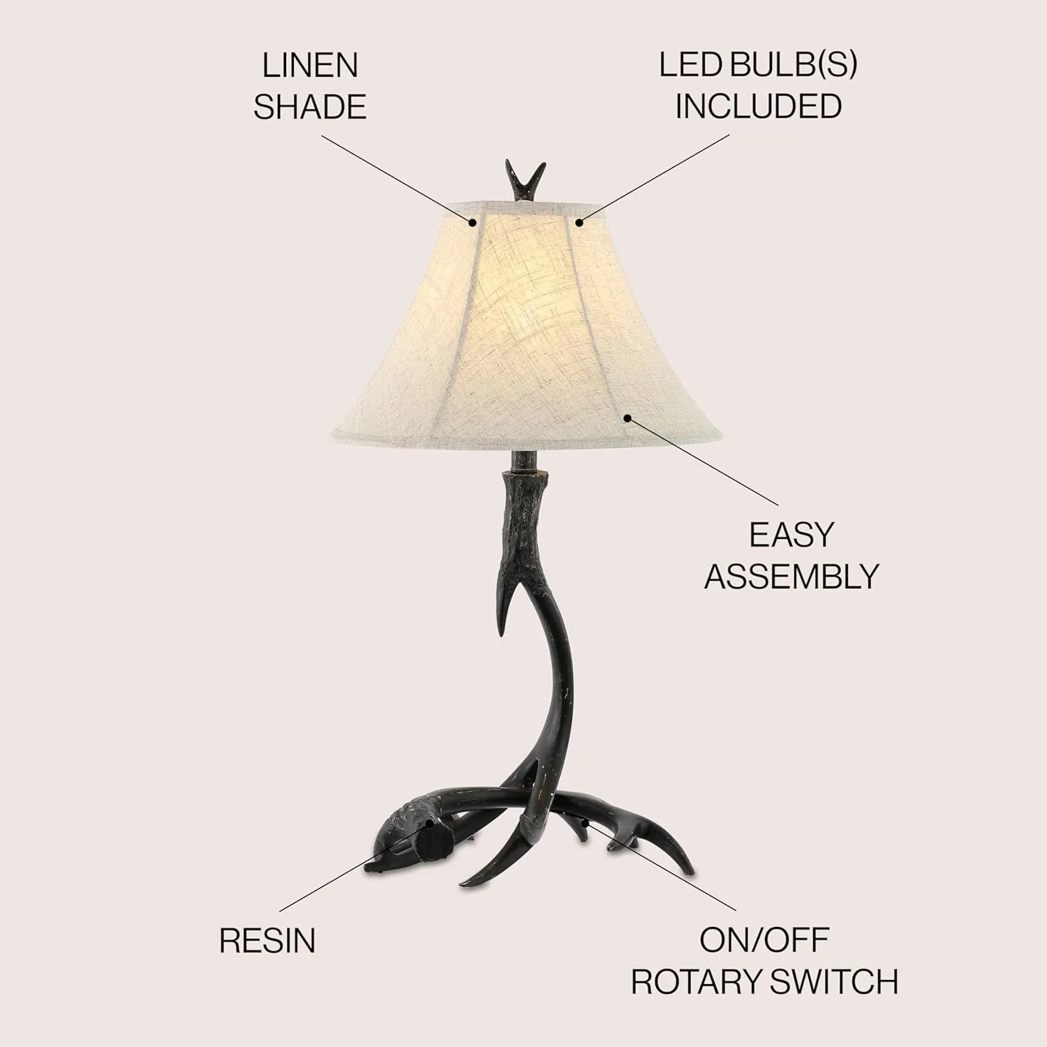 JONATHAN Y JYL6305C Antler 27.5" Rustic Resin LED Table Lamp, Traditional for Bedroom, Living Room, Office, Kids Room, Entryway, College Dorm, Bookcase, LED Bulb Included, Black