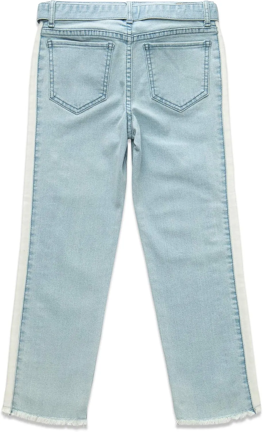 Jordache Premium Girls' Color Block Side Stripe Belted Denim Jean (White Light Wash)