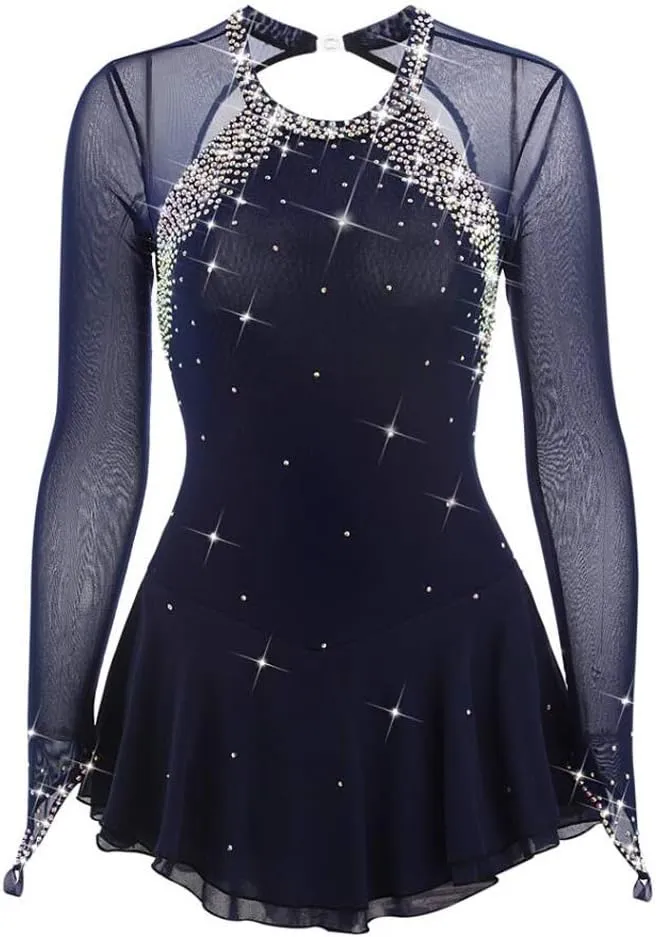 JRUIA Artistic Ice Skating Competition Dress for Girls Women's Figure Skating Leotard Costume Ballet Gymnastics Crystal