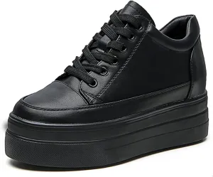 Julymens Women's Platform Lace-Up Sneakers Hidden Wedge Heel Faux Leather Casual Sports Shoes