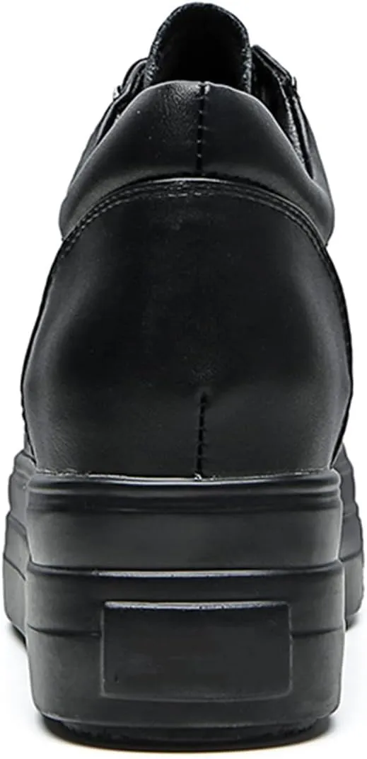 Julymens Women's Platform Lace-Up Sneakers Hidden Wedge Heel Faux Leather Casual Sports Shoes