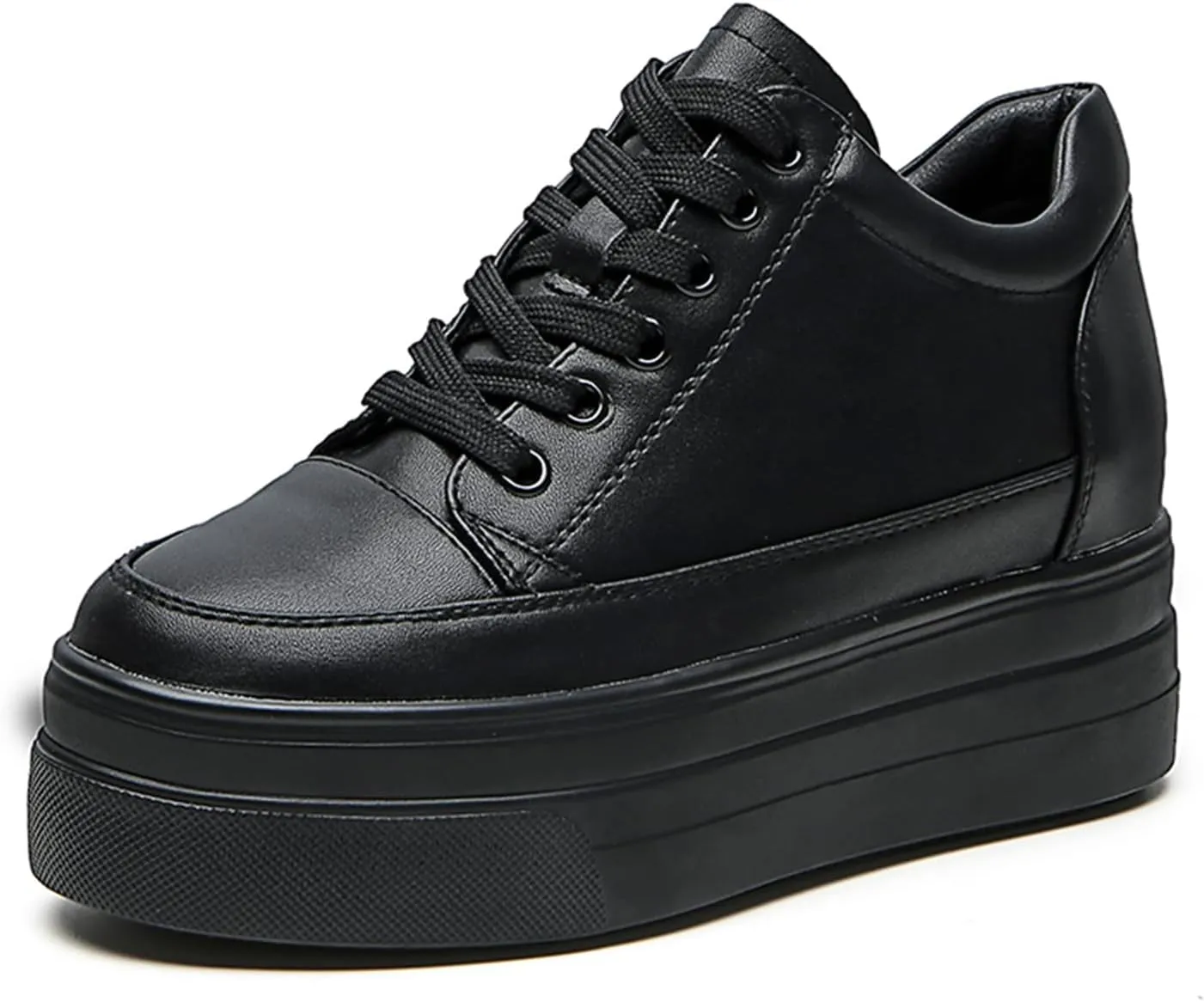 Julymens Women's Platform Lace-Up Sneakers Hidden Wedge Heel Faux Leather Casual Sports Shoes