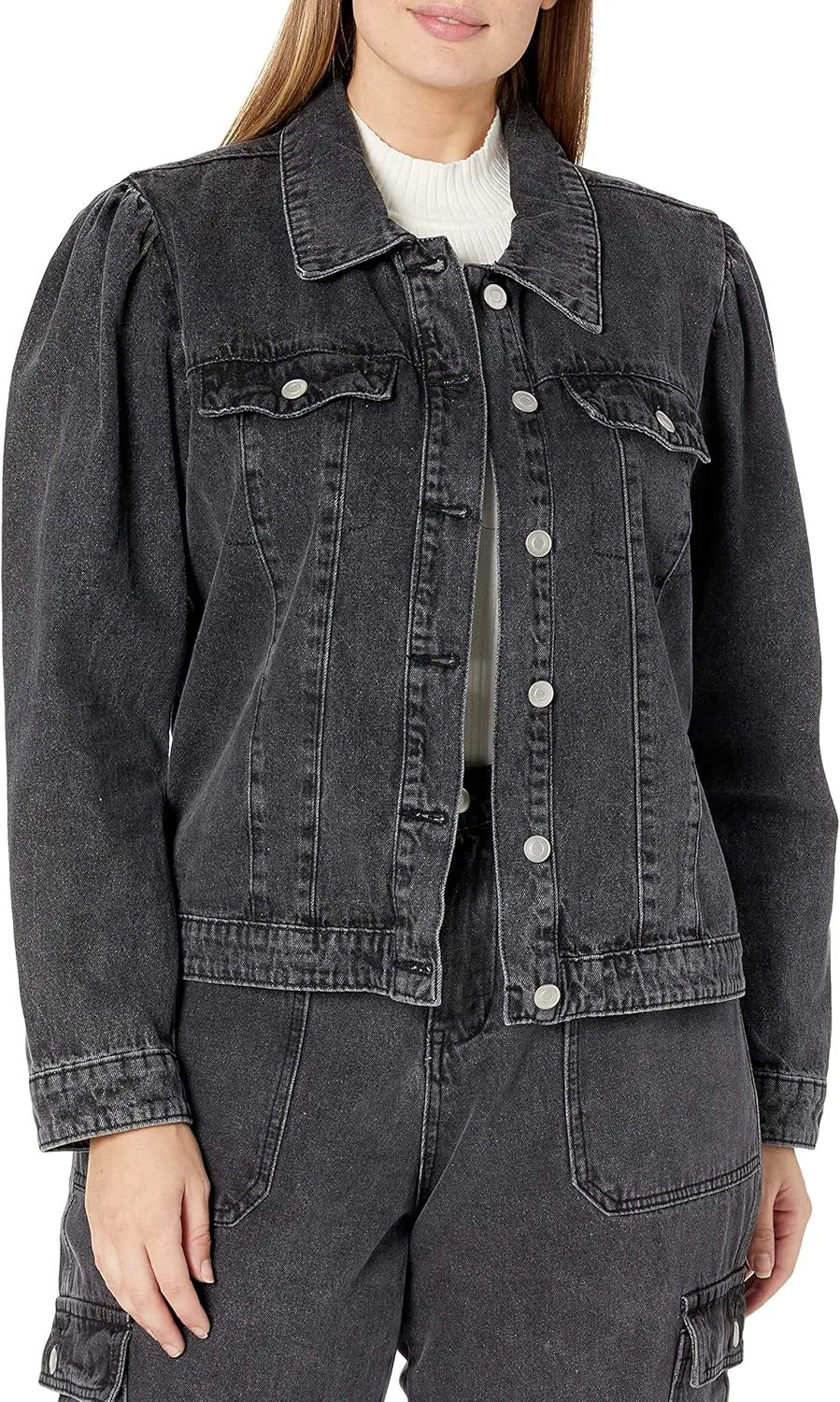 KENDALL   KYLIE Women's Puff Sleeve Denim Jacket-Amazon Exclusive