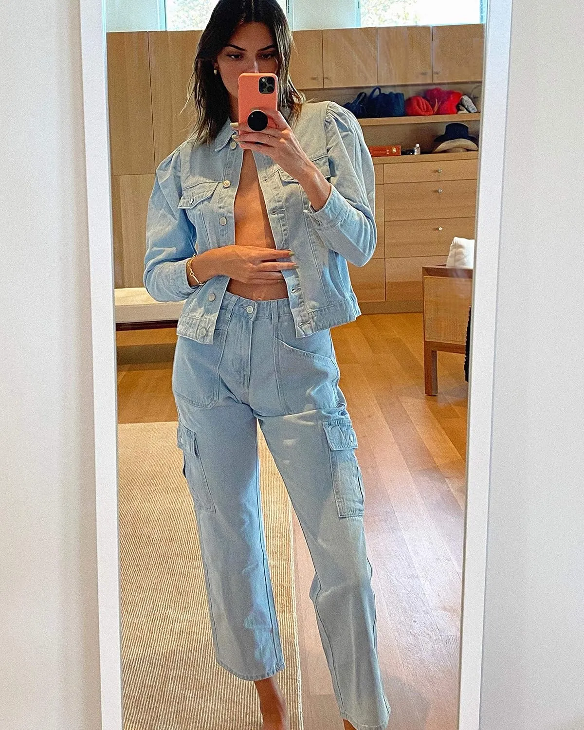 KENDALL   KYLIE Women's Puff Sleeve Denim Jacket-Amazon Exclusive