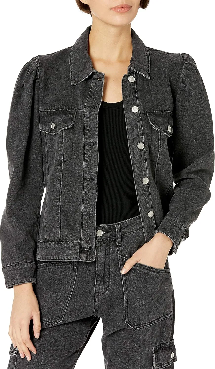 KENDALL   KYLIE Women's Puff Sleeve Denim Jacket-Amazon Exclusive