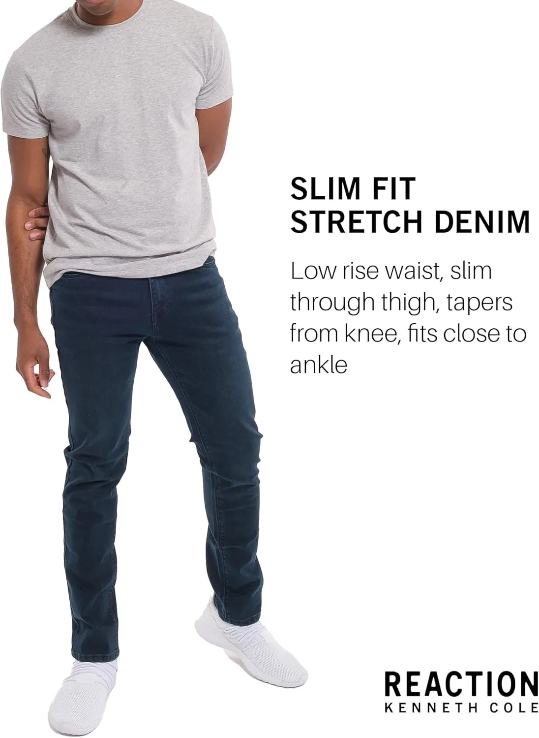 Kenneth Cole REACTION Slim Fit Jeans for Men, 2-Way Stretch Jeans Slim Fit 5-Pocket, Stretch Denim Pants for Men