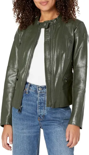Kenneth Cole Women's Classic Short Moto Faux Leather Jacket