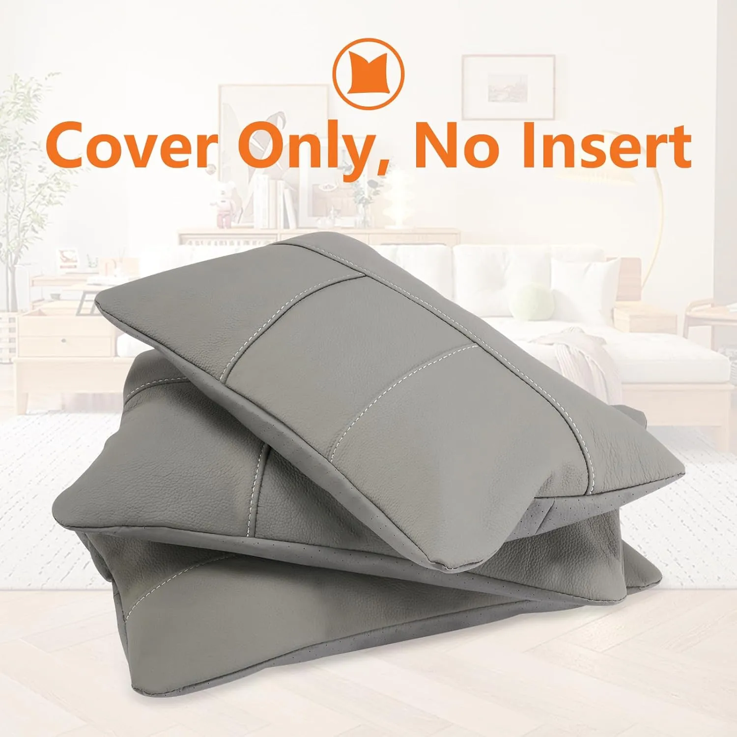 Kidol & Shellder Genuine Leather Pillow Cover 12x20 - Luxury Full Grain Cowhide Pillow Covers for Couch Sofa Bed - Soft Durable Decorative Throw Pillow Covers with Hidden Zipper (Grey)