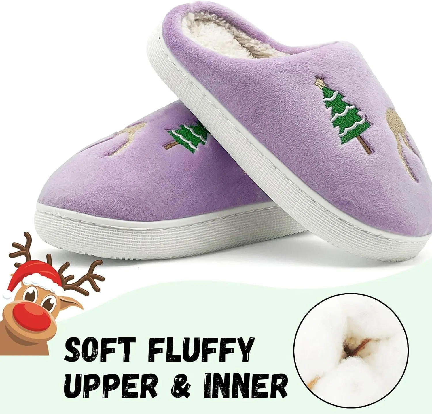 Kids Reindeer Slippers - Soft, Cozy, Non-Slip Indoor Shoes for Toddlers - Christmas Gifts for Boys & Girls