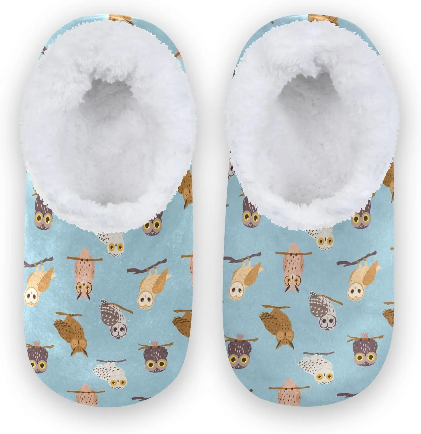 Kids Winter Slippers Funny Owls Tree Branch Birds Retro Warm Soft Non Slip House Slippers for Boys Girls Indoor