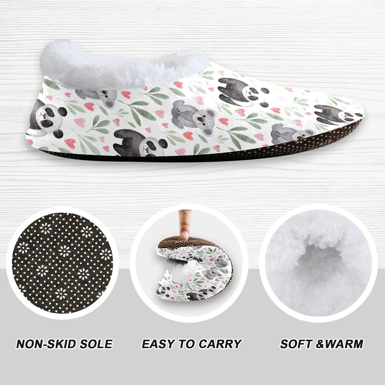 Kids Winter Slippers Panda Bear Koala Animals Hearts Leaf Warm Soft Non Slip House Slippers for Boys Girls Indoor