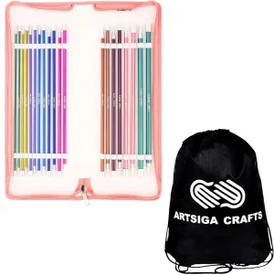 KnitPro Zing Grande Set 10 inch Straight Knitting Needles Size 2.5, 3, 4, 5, 6, 7, 8, 9, 10, 10.5, 11 with Fabric Case with Project Bag