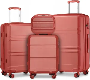 Kono 4 Piece Luggage Sets Expandable(only 28") Lightweight with Spinner Wheels TSA Lock Hardside Travel Rolling Suitcases 20in 24in 28in Carry on and 12in Mini Cosmetic Case Coral Pink
