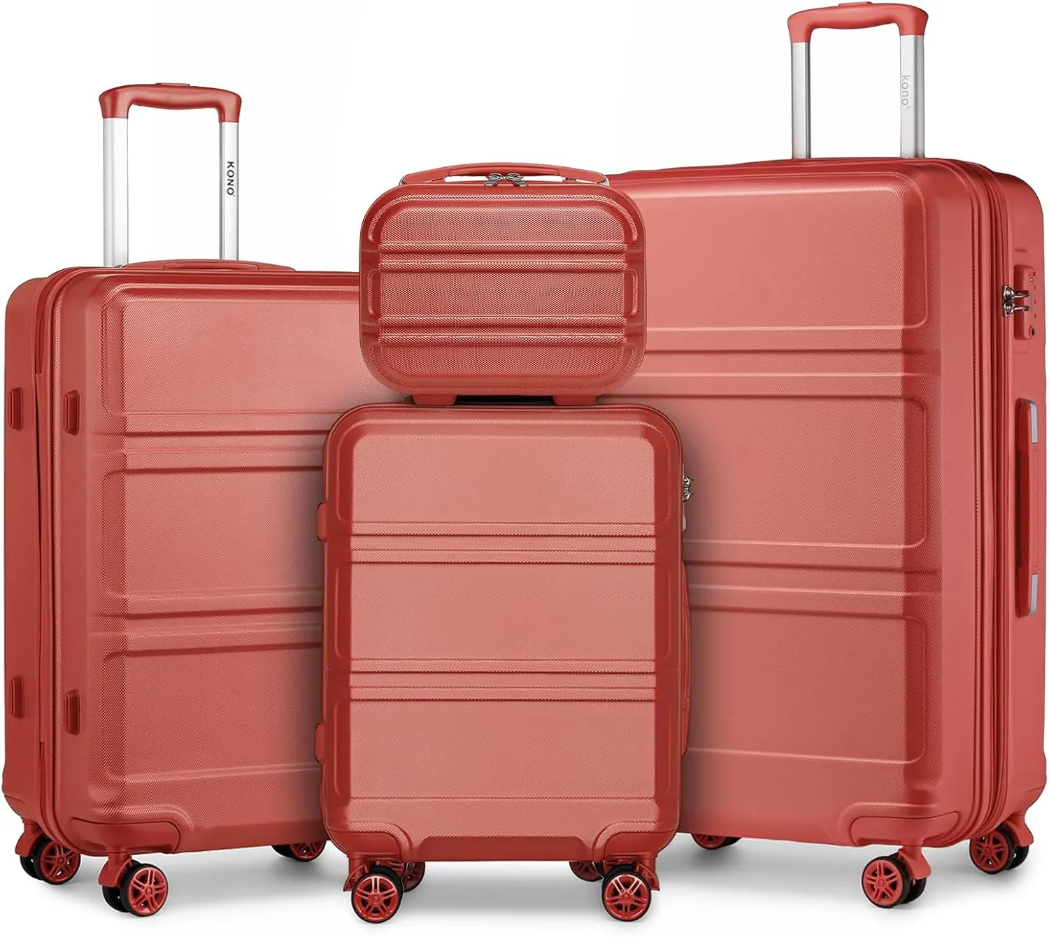 Kono 4 Piece Luggage Sets Expandable(only 28") Lightweight with Spinner Wheels TSA Lock Hardside Travel Rolling Suitcases 20in 24in 28in Carry on and 12in Mini Cosmetic Case Coral Pink