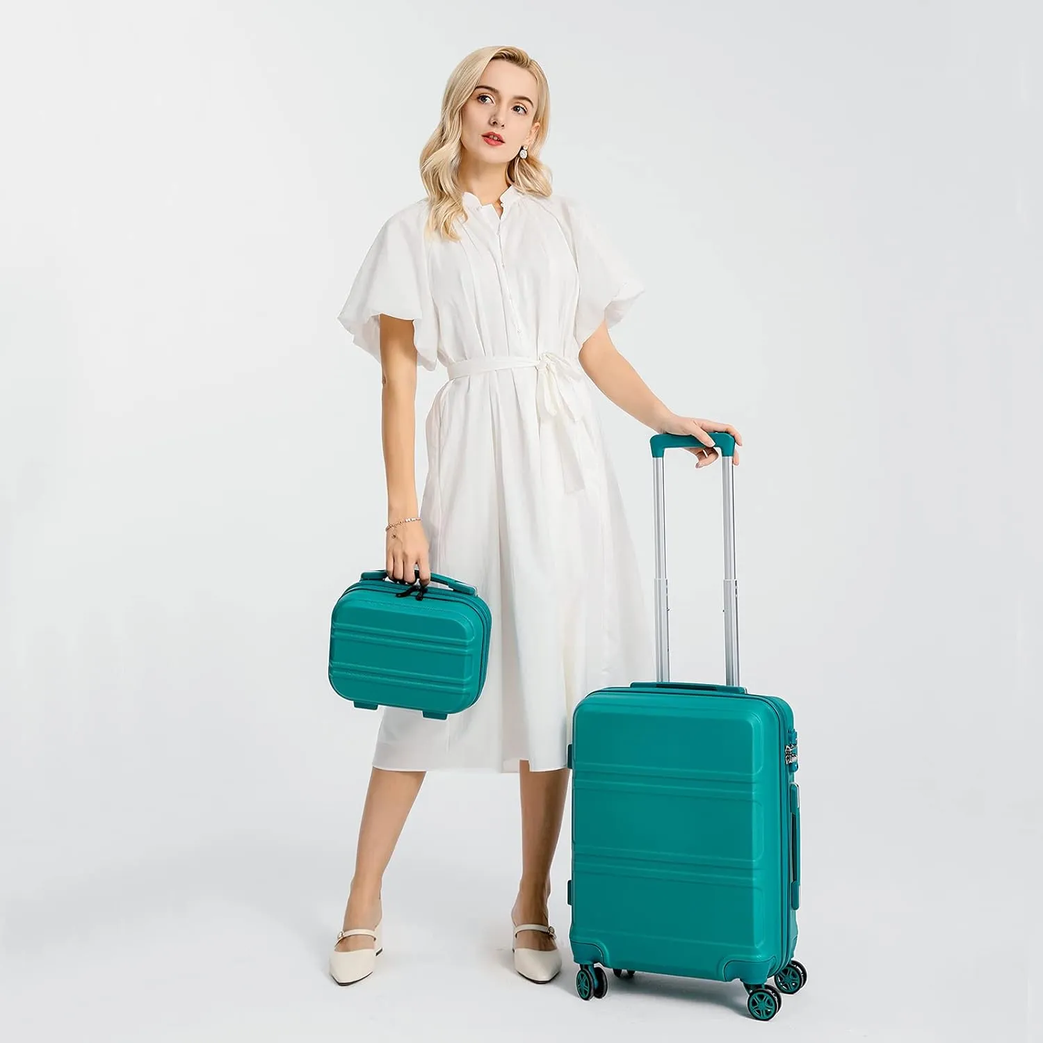 Kono Carry On Luggage Set Lightweight Airline Approved Carry On Suitcase with TSA Lock Spinner Wheels Durable Luggage Hardside Turquoise