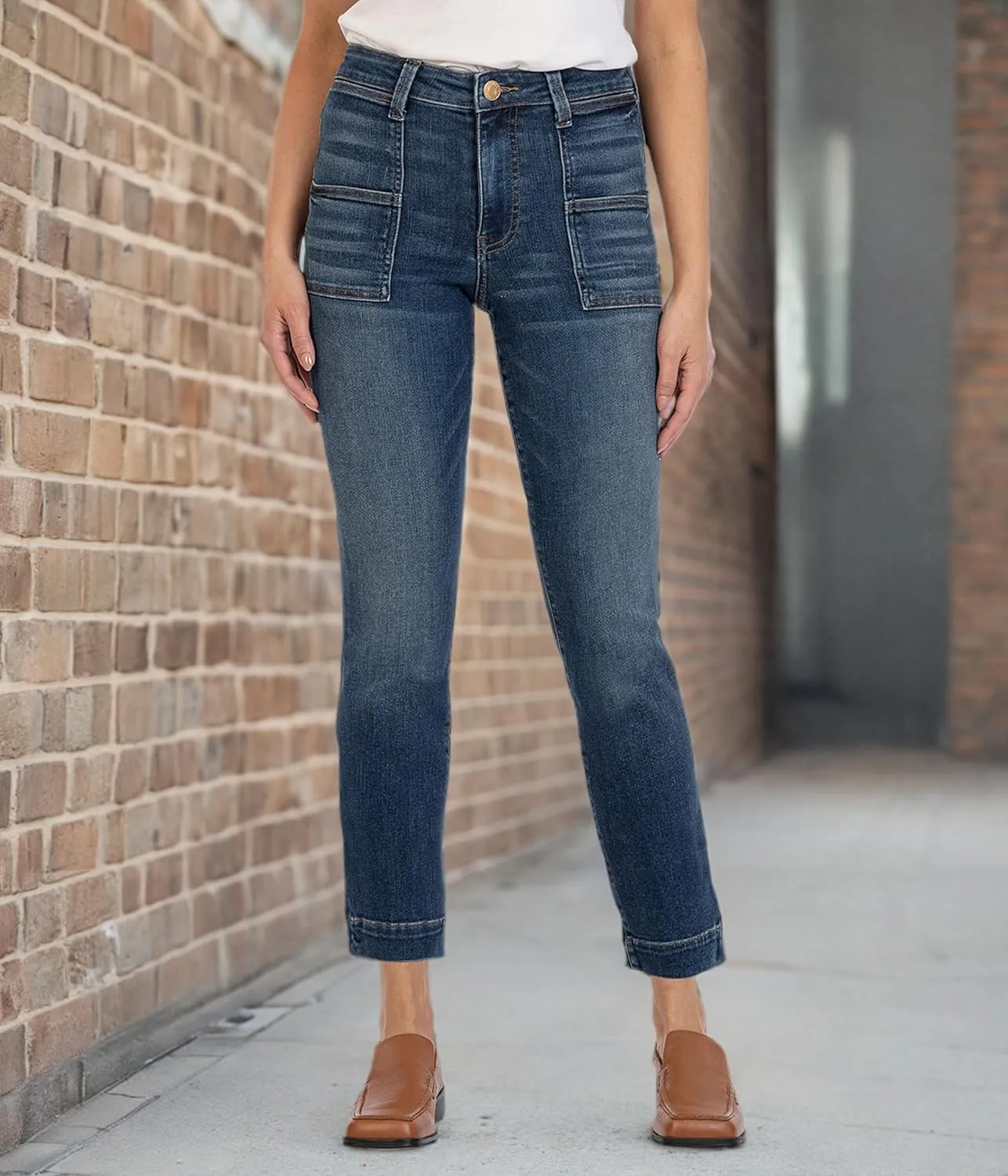 KUT from the Kloth Womens Reese High-Rise Ankle Straight Patch Pocket in Waken