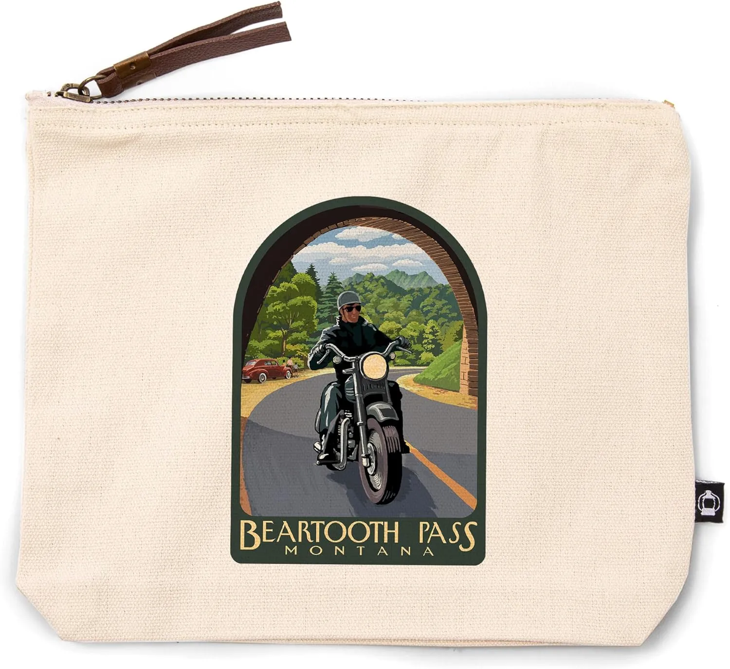 Lantern Press Beartooth Pass, Montana, Painterly, Motorcycle and Tunnel, 100% Cotton Zipper Pouch, Travel Accessory, Go Bag