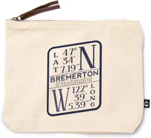 Lantern Press Bremerton, Washington, Latitude and Longitude (Blue), 100% Cotton Zipper Pouch, Travel Accessory, Go Bag