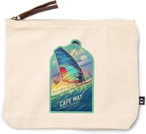 Lantern Press Cape May, New Jersey, Lithograph, Wind Rider, Windsurfing and Kitesurfing, 100% Cotton Zipper Pouch, Travel Accessory, Go Bag