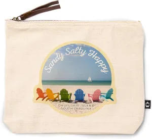 Lantern Press Daufuskie Island, South Carolina, Sandy Salty Happy, 100% Cotton Zipper Pouch, Travel Accessory, Go Bag