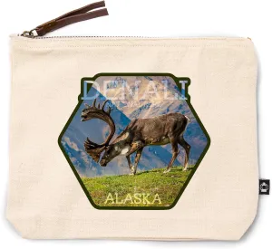Lantern Press Denali National Park, Alaska, Caribou Bull, 100% Cotton Zipper Pouch, Travel Accessory, Go Bag
