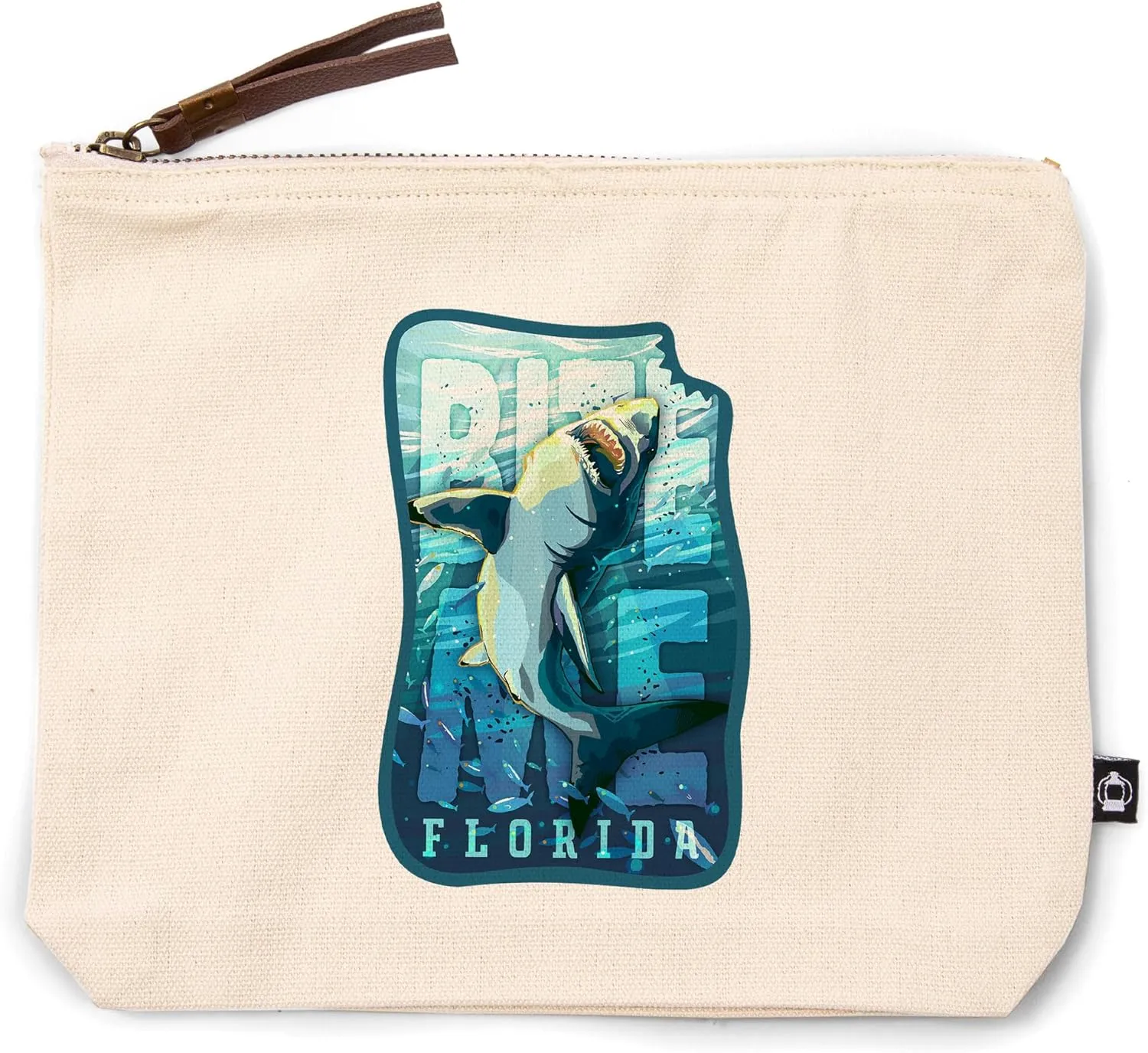 Lantern Press Florida Great White Shark Bite Me, 100% Cotton Zipper Pouch, Travel Accessory, Go Bag