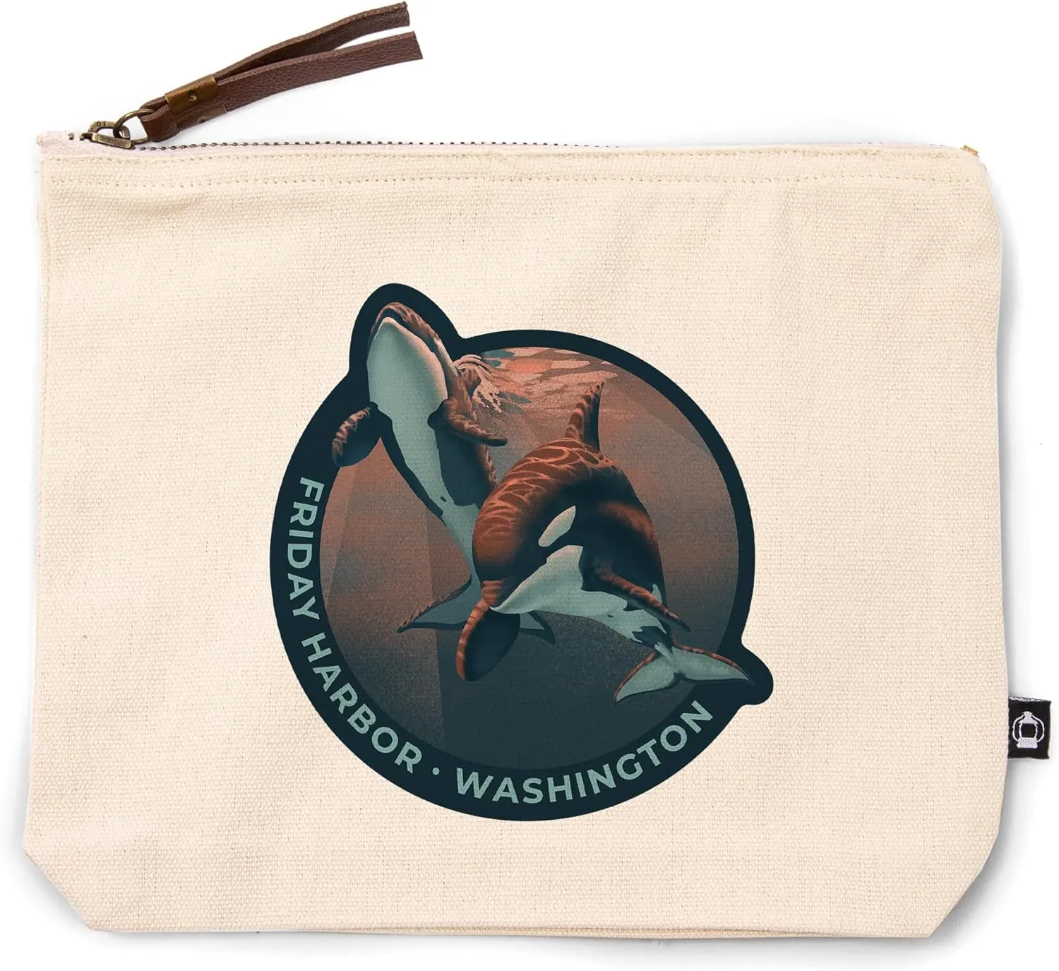Lantern Press Friday Harbor, Washington, Orca, Lithograph, 100% Cotton Zipper Pouch, Travel Accessory, Go Bag