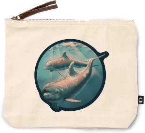 Lantern Press Lithograph, Bottlenose Dolphin, 100% Cotton Zipper Pouch, Travel Accessory, Go Bag