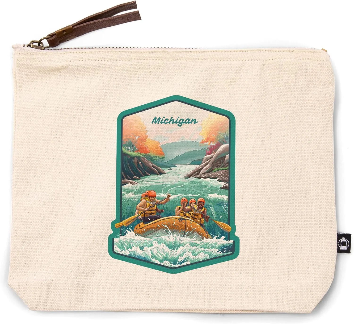 Lantern Press Michigan, Seek Adventure, River Rafting, Fall Colors, 100% Cotton Zipper Pouch, Travel Accessory, Go Bag