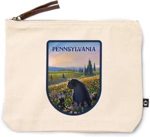 Lantern Press Pennsylvania, Lithograph, Bear Family in Field, 100% Cotton Zipper Pouch, Travel Accessory, Go Bag
