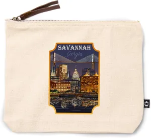Lantern Press Savannah, Georgia, City at Night, 100% Cotton Zipper Pouch, Travel Accessory, Go Bag