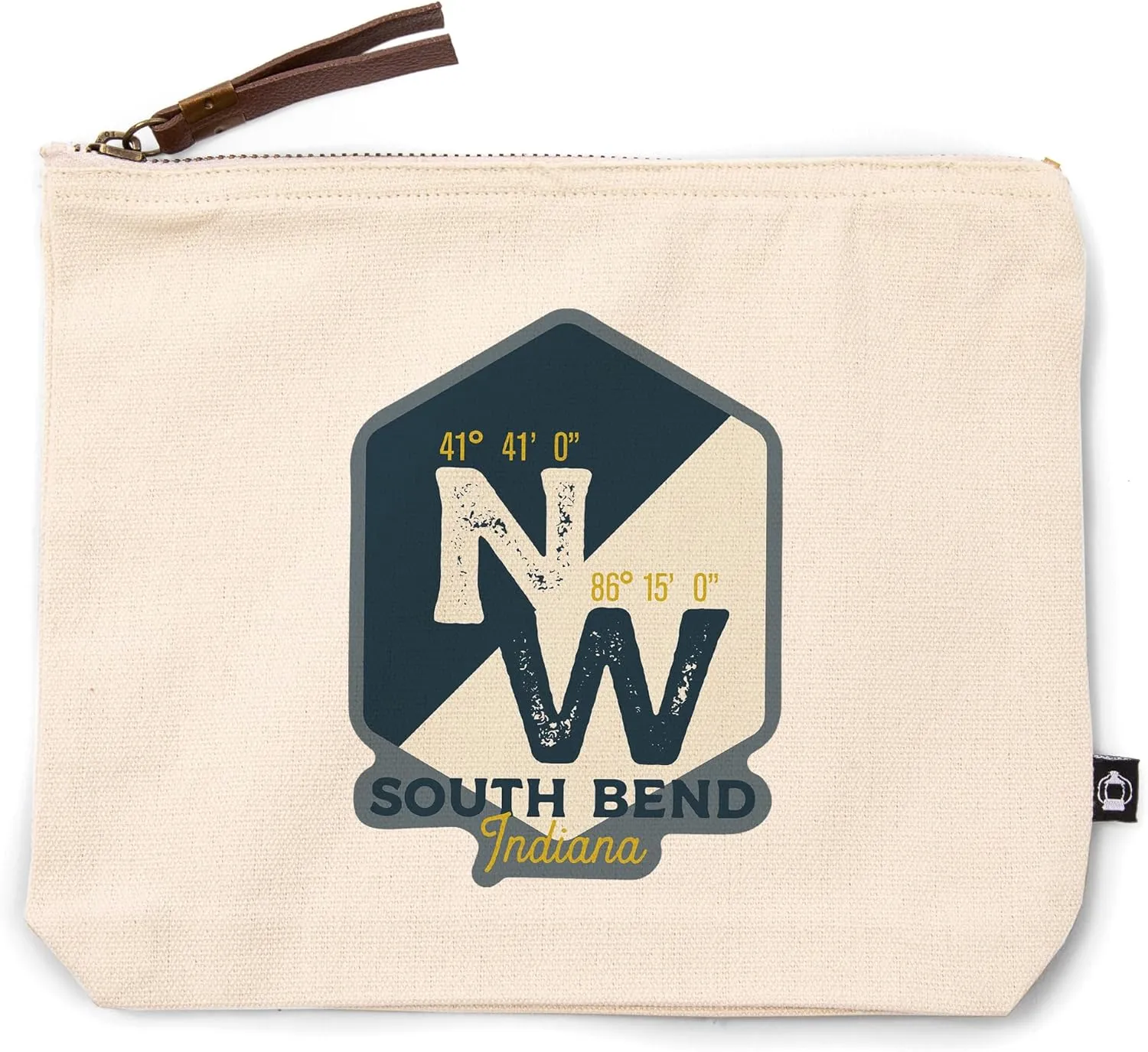 Lantern Press South Bend, Indiana, Longitude Latitude, 100% Cotton Zipper Pouch, Travel Accessory, Go Bag