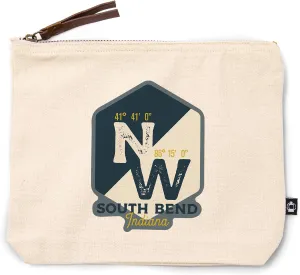 Lantern Press South Bend, Indiana, Longitude Latitude, 100% Cotton Zipper Pouch, Travel Accessory, Go Bag