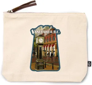 Lantern Press Vancouver, BC, Canada, Steam Clock, Painterly, 100% Cotton Zipper Pouch, Travel Accessory, Go Bag