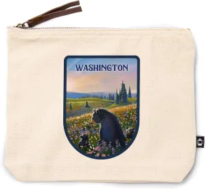 Lantern Press Washington, Lithograph, Bear Family in Field, 100% Cotton Zipper Pouch, Travel Accessory, Go Bag