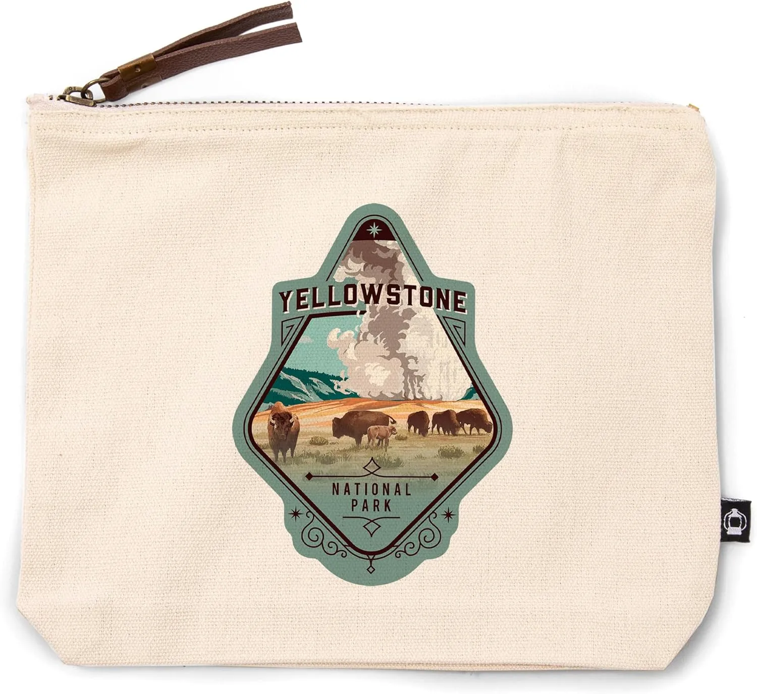 Lantern Press Yellowstone National Park, Wyoming, Painterly National Park Series, Bison and Geyser, 100% Cotton Zipper Pouch, Travel Accessory, Go Bag