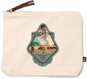 Lantern Press Yellowstone National Park, Wyoming, Painterly National Park Series, Bison and Geyser, 100% Cotton Zipper Pouch, Travel Accessory, Go Bag