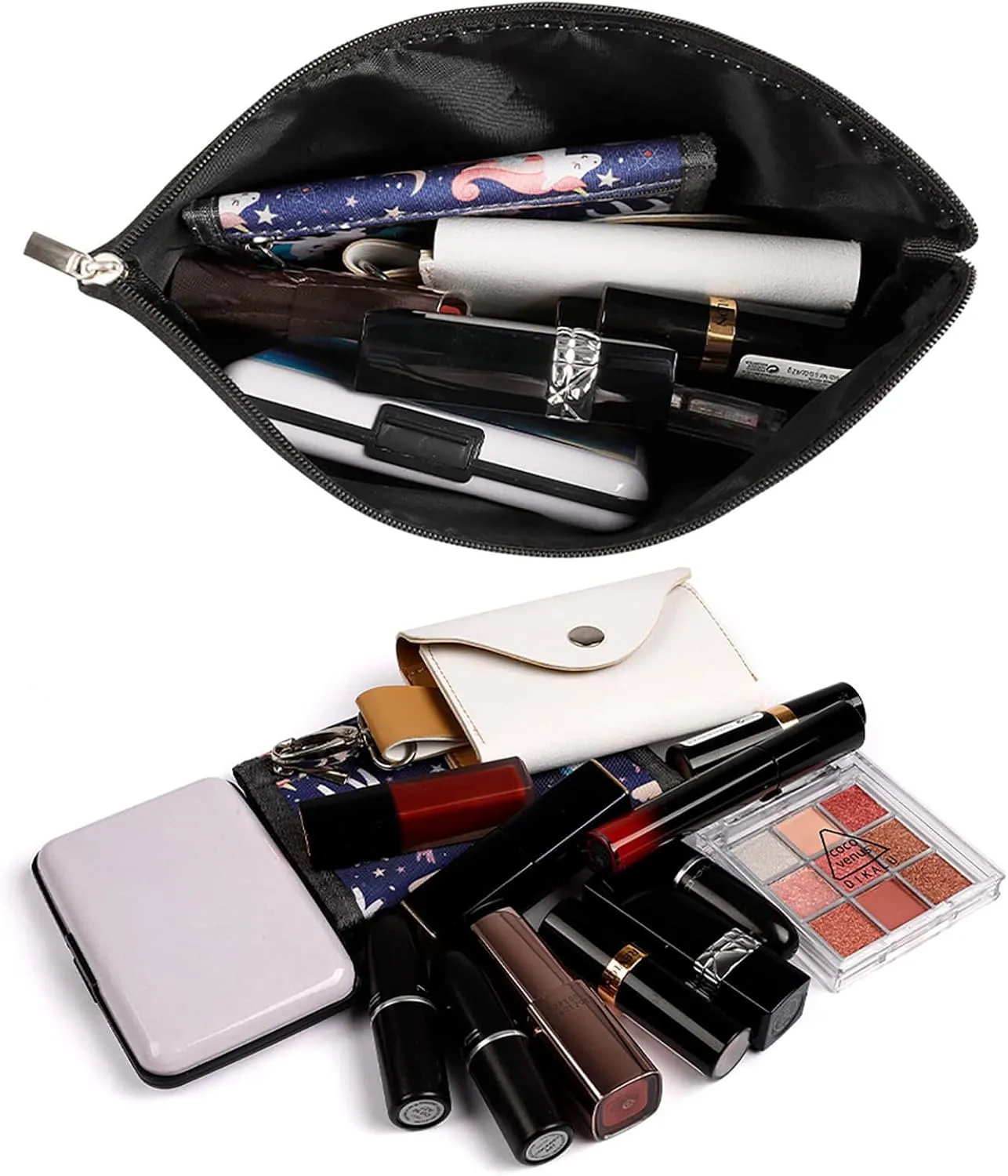 Large Capacity Makeup Bags for Women Portable Leather with Zipper Travelling Makeup Bag Two White Sheep Printed